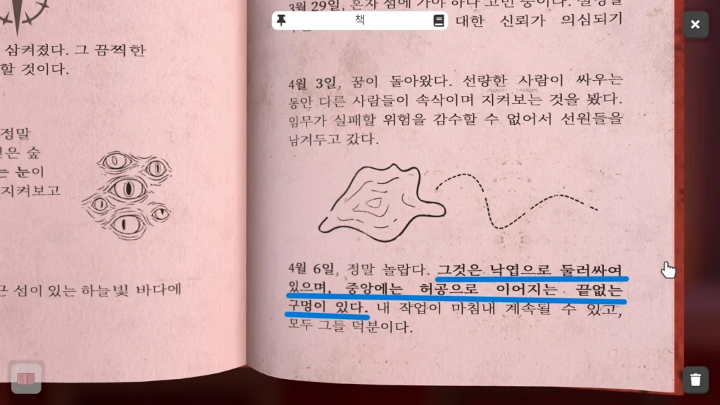 책 일지 4월 6일 낙엽 구멍 눈 단서