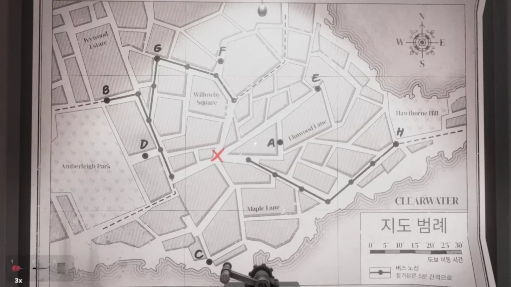 사무실 벽면에 걸린 범행 경로 지도